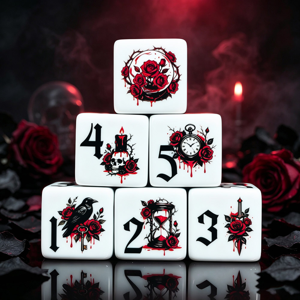 Board Game Electronic Table - 12Pcs Gothic Rose 16MM Printed D6