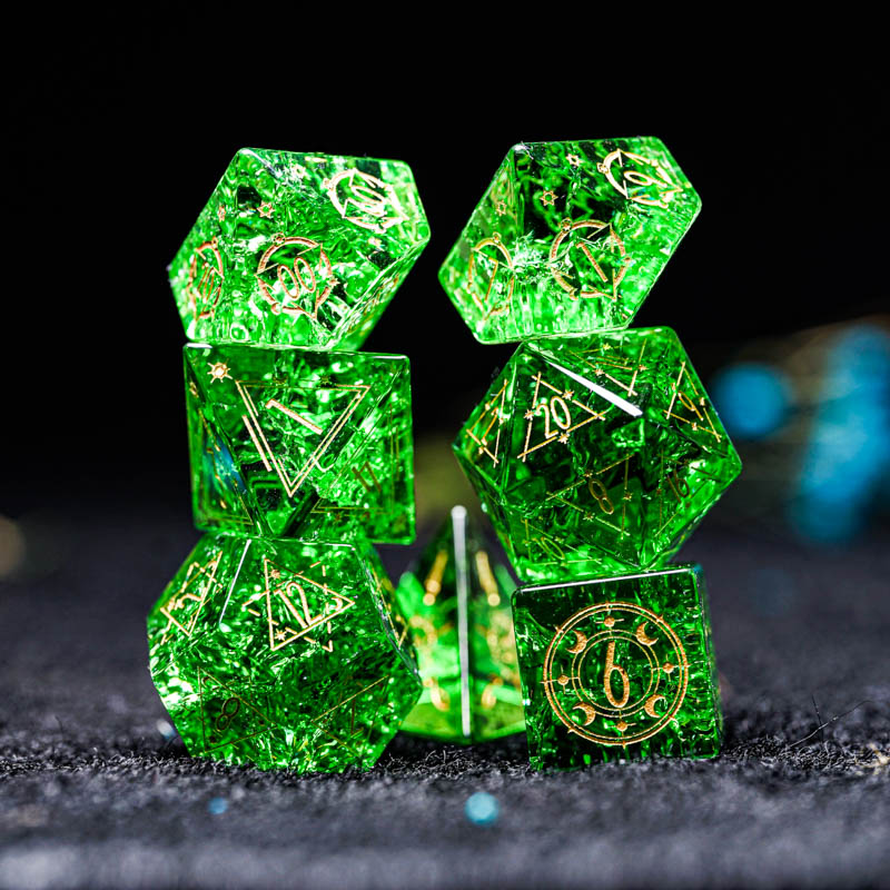Green Glass D&D Dice Set Handm - Board Game Logo 评论和价格