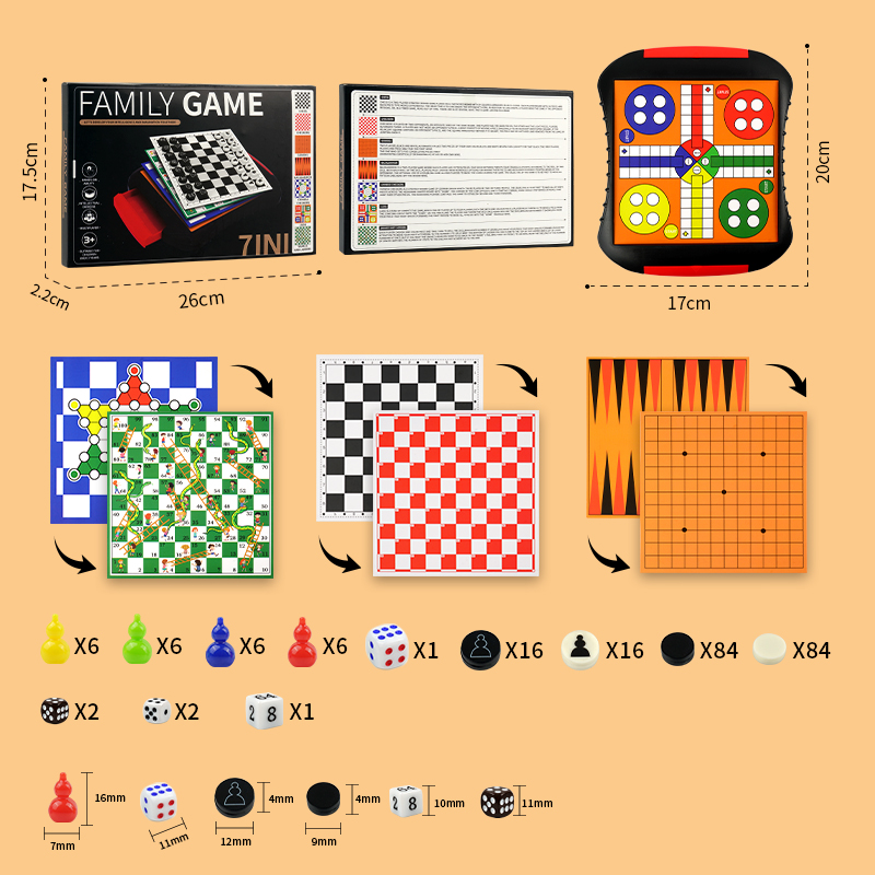 3-in-1/5-in-1/7-in-1 Board Gam - Board Game Ludo 评论和价格
