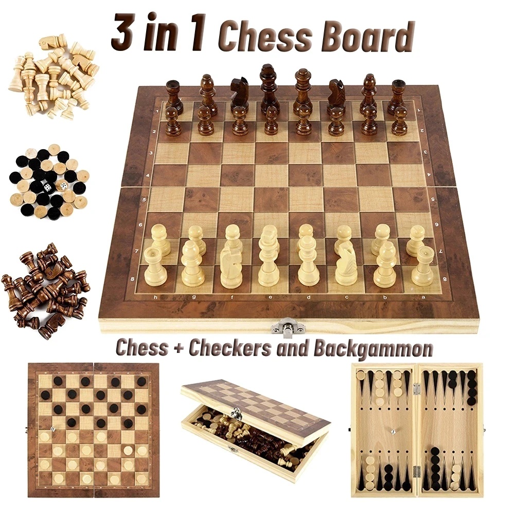 3 in 1 Wooden Checkers Backgam - Board Game Harvest 评论和价格